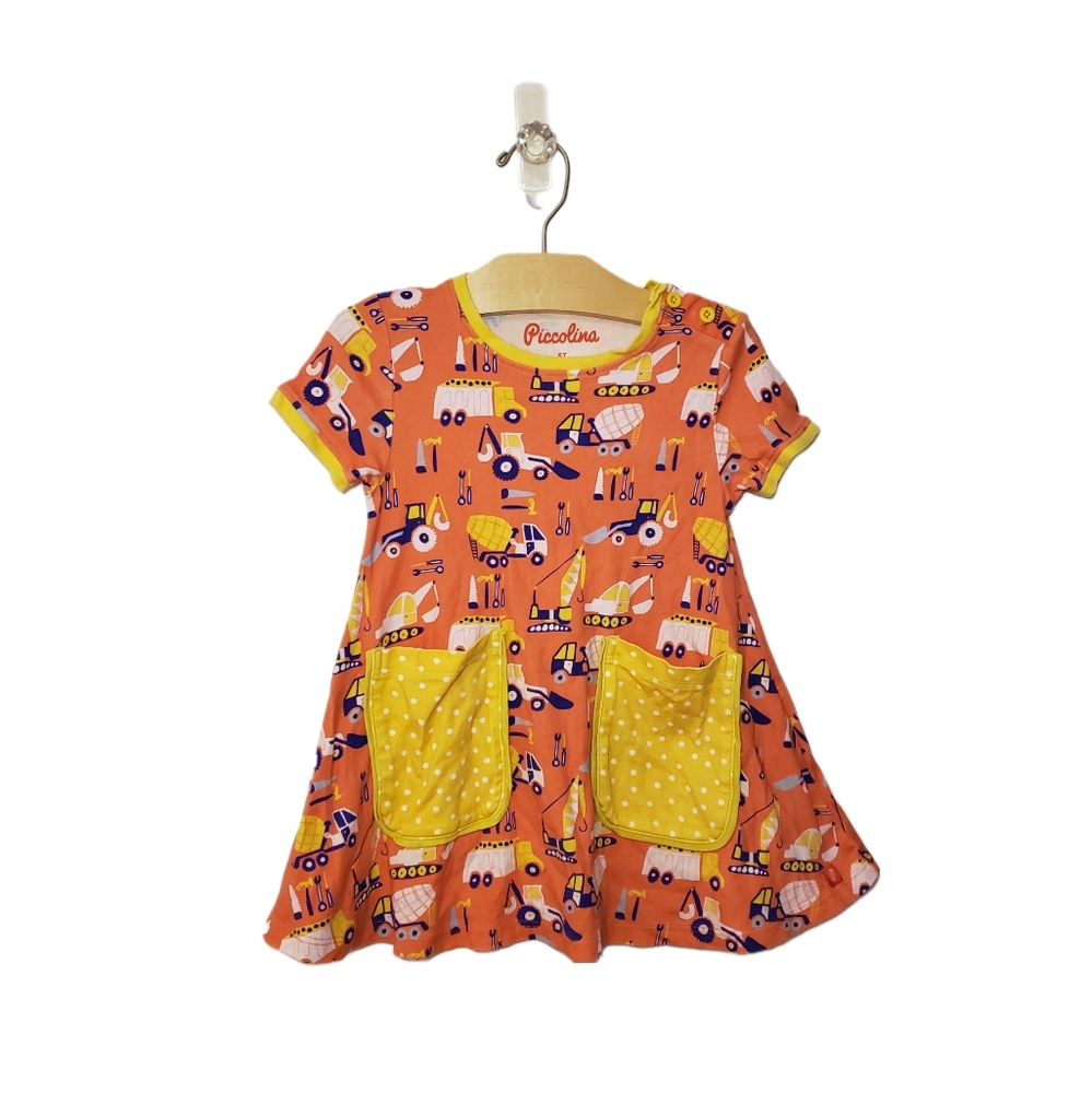 Piccolina Kids 5T Construction Vehicles Tunic Top with Patch Pockets